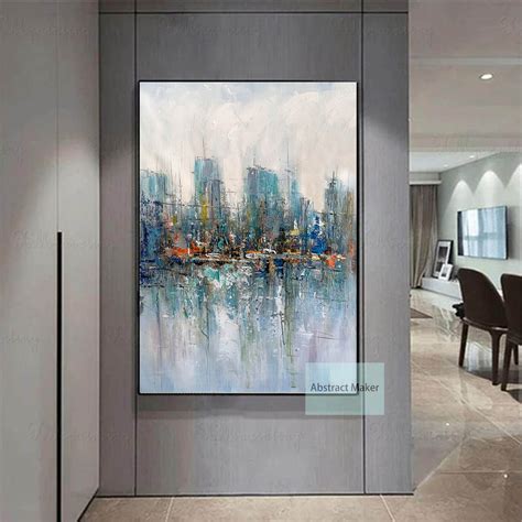 Blue Landscape Abstract Painting, Large Urban Abstract Painting, City ...