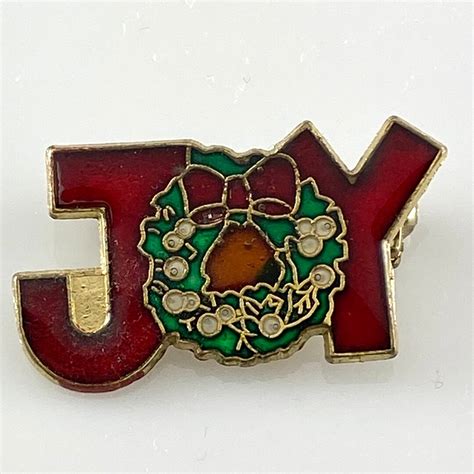 Vintage Enamel Joy Christmas Pin Brooch Etsy