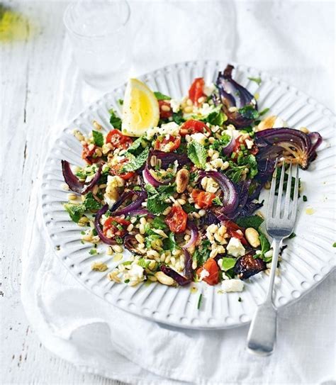 Roasted Tomato Salad With Feta Pearl Barley And Herbs Recipe Delicious Magazine