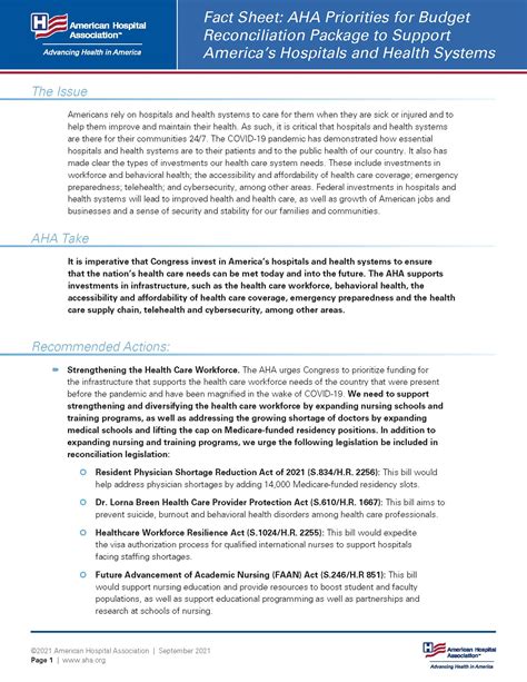 Fact Sheet AHA Priorities For Budget Reconciliation Package To Support