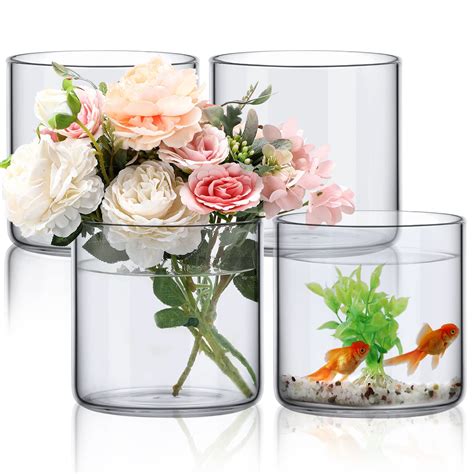 4 Pcs Glass Cylinder Vase Bulk Tall Floating Candle Holders