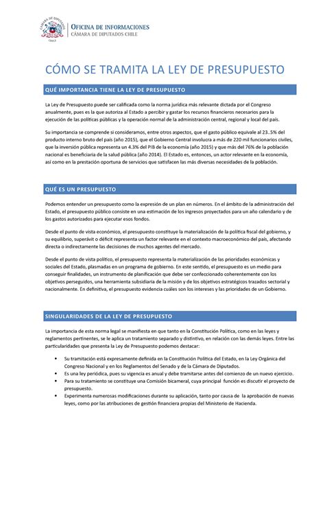 Ley Presupuesto CÓmo Se Tramita La Ley De Presupuesto QuÉ Importancia