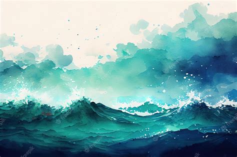 Premium Photo | Sea watercolor sea waves illustration generative ai