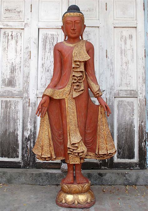 6 Foot Tall Standing Wooden Burmese Buddha Statue Hand Carved in ...