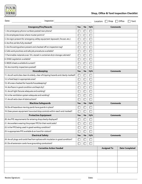 Office Safety Inspection Checklist Template