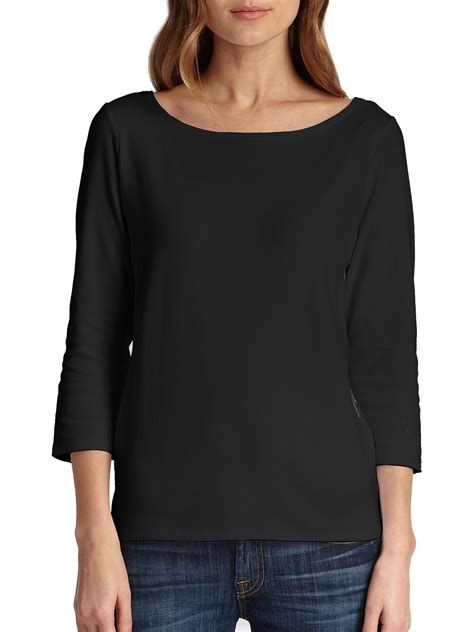 Eileen Fisher Organic Cotton Ballet Neck Top In Black Lyst