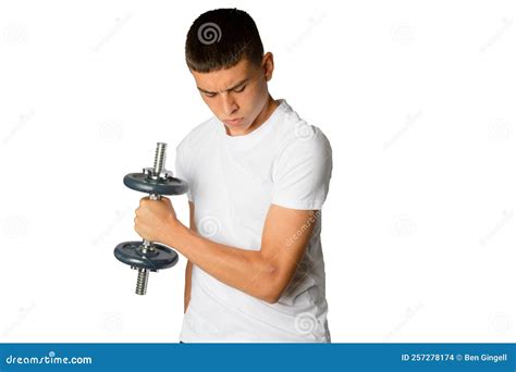 Nineteen Year Old Teen Boy Exercising Biceps Stock Photo - Image of ...