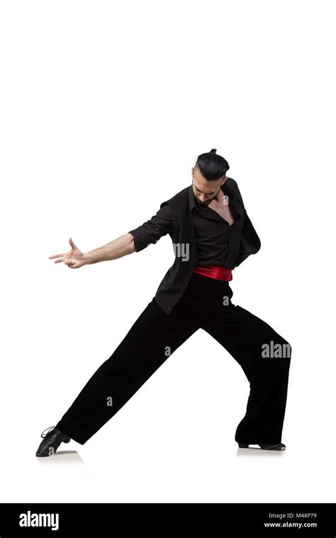 El hombre bailarín bailando danzas españolas aislado en blanco ...