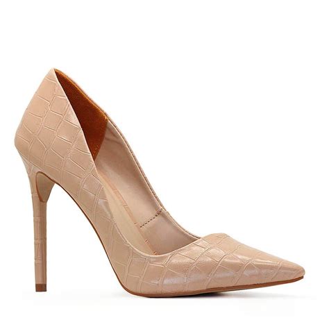 Scarpin Royalz Croco Salto Alto Fino Celine Nude Escuro Bege