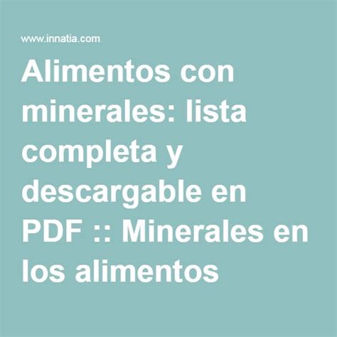 Alimentos Con Minerales Lista Completa Y Descargable En Pdf