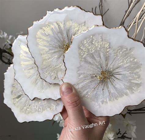 White Gold Geode Coaster Set Resin Art Diy Resin Art Epoxy Resin Art