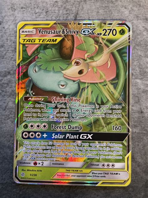 Ultra Rare Venusaur Snivy Gx Tag Team Pokemon Cosmic Eclipse