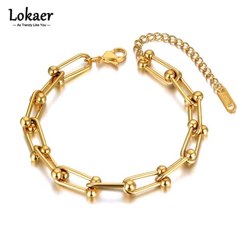 Lokaer Hiphop Rock Titanium Stainless Steel Geometry Charm Bracelet For