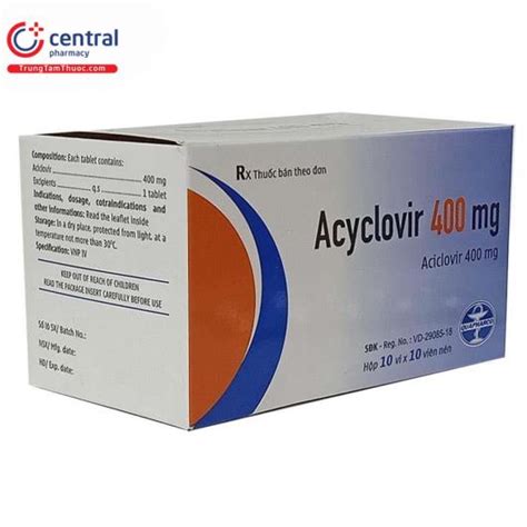 Thuốc kháng virus Acyclovir 400mg Quảng Bình tác dụng và giá bán