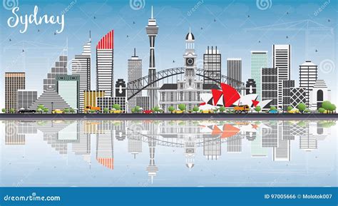 Australia Skyline And Landmarks Silhouette Cartoon Vector