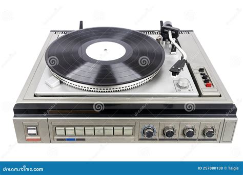 Vintage Turntable Record Player With Black Vinyl Stock Photo Image Of