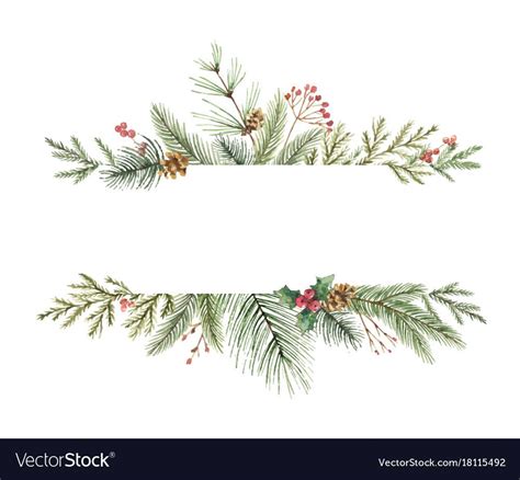 Watercolor Vector Christmas Banner With Fir Branches And Place For Text