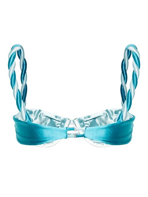 Isa Boulder Ropes Underwired Satin Bikini Top Blue FARFETCH