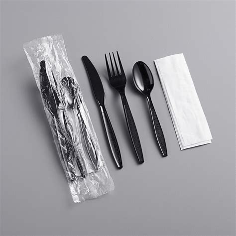 Choice Black Heavy Weight Wrapped Polystyrene Plastic Cutlery Pack With