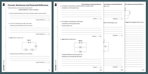 Current Resistance Potential Difference Worksheet Beyond