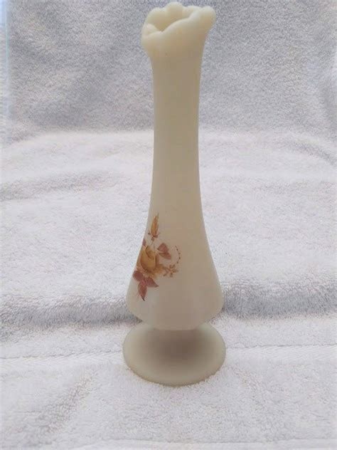 Vintage 1960 S Fenton Custard Glass Swung Bud Vase Hand Etsy