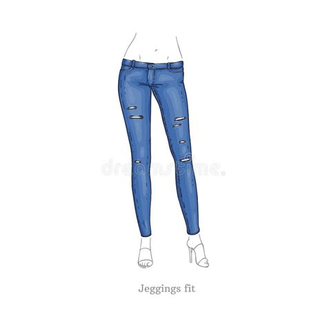 Vector Leggings Fit Style Jeans Female Denim Pants Stock Vector