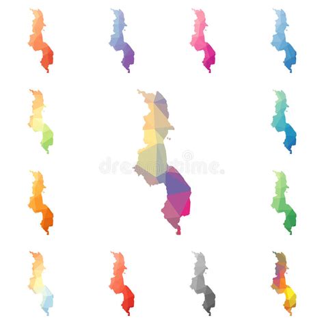 Malawi Geometric Polygonal Mosaic Style Maps Stock Vector