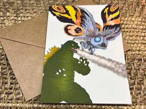 Monster Magic Duo Handmade Greeting Card Godzilla And Mothra