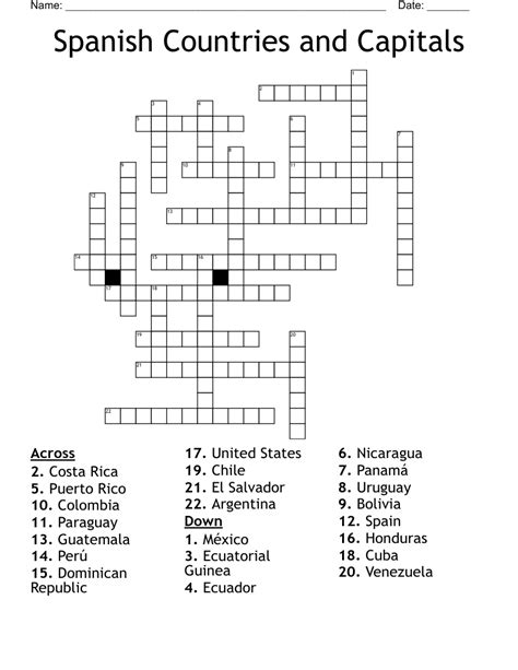 Spanish Speaking Countries And Capitals Worksheet