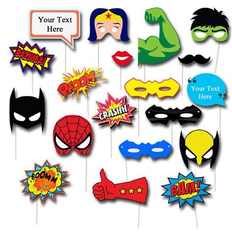 Editable Printable Superhero Photobooth Props Fill In Your Own Text