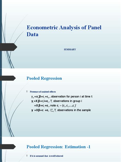 Summary Econometric Analysis Of Panel Data Summary Pdf Fixed