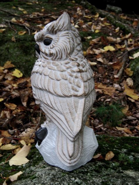 Owl Statue Concrete Owl Owl Perched On Stump Painted Owl Etsy