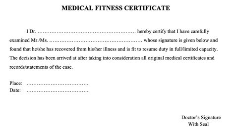 Medical Fitness Certificate Word Format