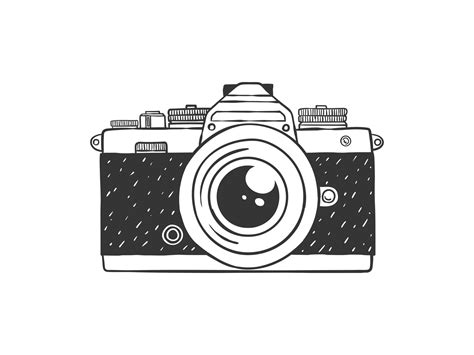 Camera Retro Hand Drawn Camera Illustration In Sketch Style Vector