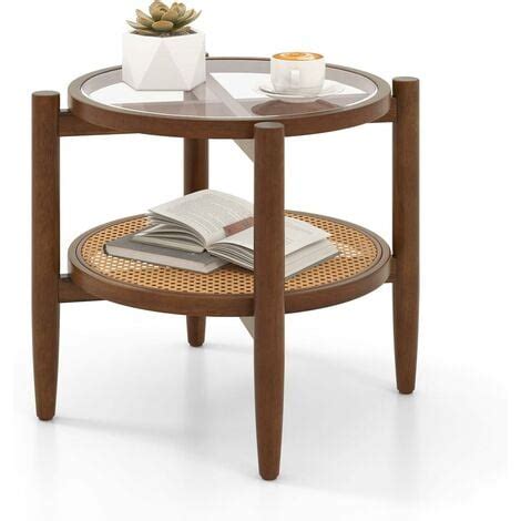 COSTWAY Table DAppoint Ronde En Bois Bout De Canape Avec Plateau En