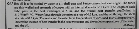 Solved Q4 Hot Oil Is To Be Cooled By Water In A Chegg