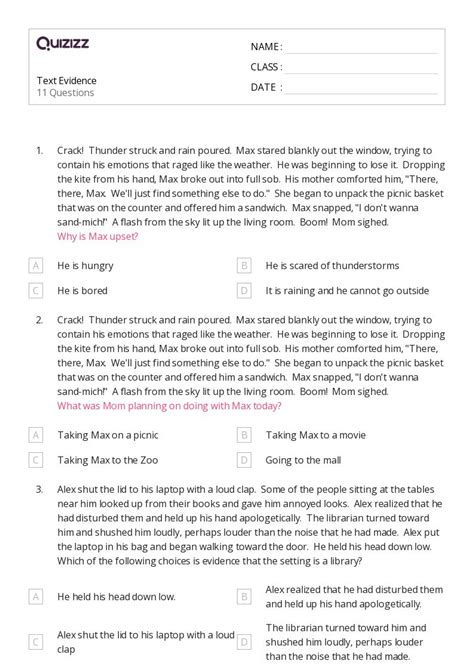 Text Evidence Worksheets On Quizizz Free Printable Worksheets