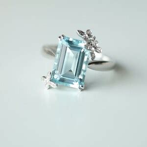 Carat Aquamarine Engagement Ring Blue Stone Ring White Gold Etsy