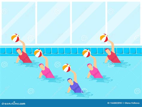 Group Of Female Athletes Doing Water Aerobics With A Ball Group Aqua