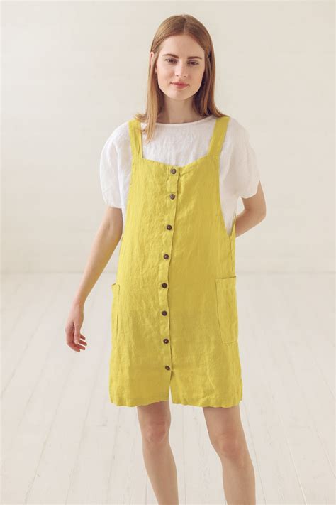 Linen Pinafore Dress Mini Apron Linen Dress Slip Women Etsy