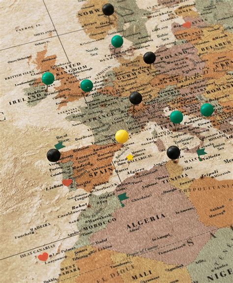 Detailed world map with pins travel decor for room large world map with ...