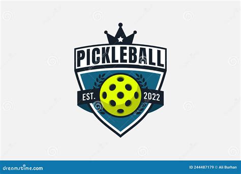 Pickleball Logo With A Combination Of A Ball Shield And Crown Stock