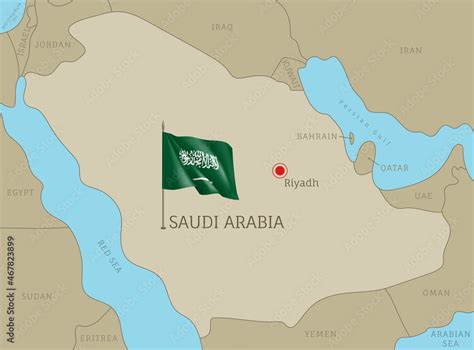 Highly Detailed Saudi Arabian Map With National Flag Editable Gray