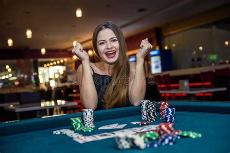 Happy Woman in Casino with Poker Chips and Cards Stock Photo - Image of ...