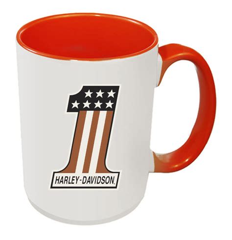 Harley Davidson® 1 Rwb Logo Coffee Mug 15 Oz White And Orange Inside Hd