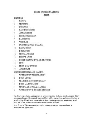 Fillable Online RULES AND REGULATIONS INDEX SECTION I Fax Email Print