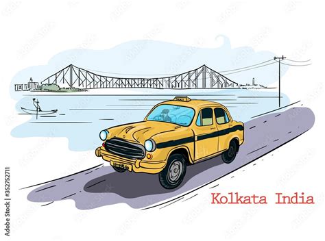 Howrah Bridge Of Kolkata City In West Bengal Kolkata Taxi Vector