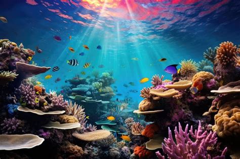 Premium Photo A Vibrant Underwater Scene Teeming With Colorful