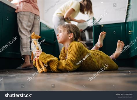 Стоковая фотография Lesbian Family Doing Household Chores Kitchen Shutterstock