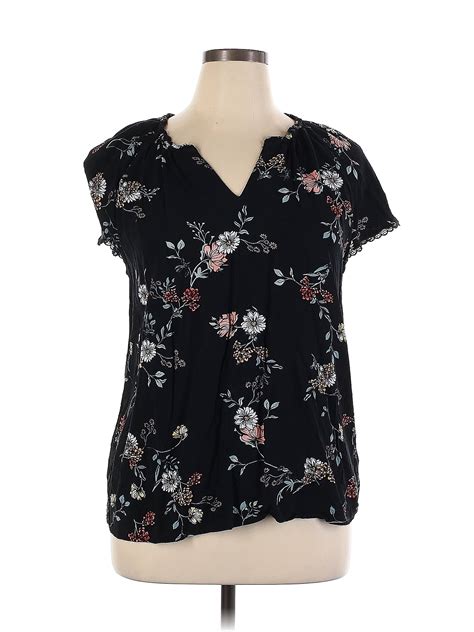 Candc California 100 Rayon Floral Black Short Sleeve Blouse Size Xl 71